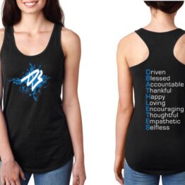 DB White and Blue on Black Womans Razorback Splatter Print