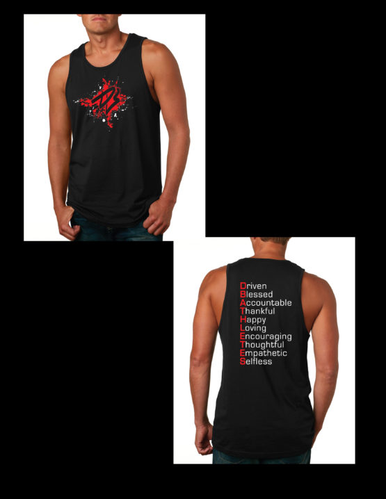 DB Red and White Splatter Print on Black Muscle Tank