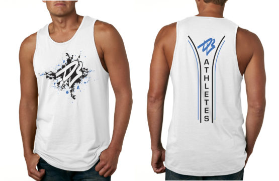 DB Black and Blue Splatter on White Muscle Tank