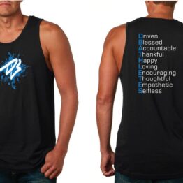 DB White and Blue Splatter Print on Black Muscle Tank